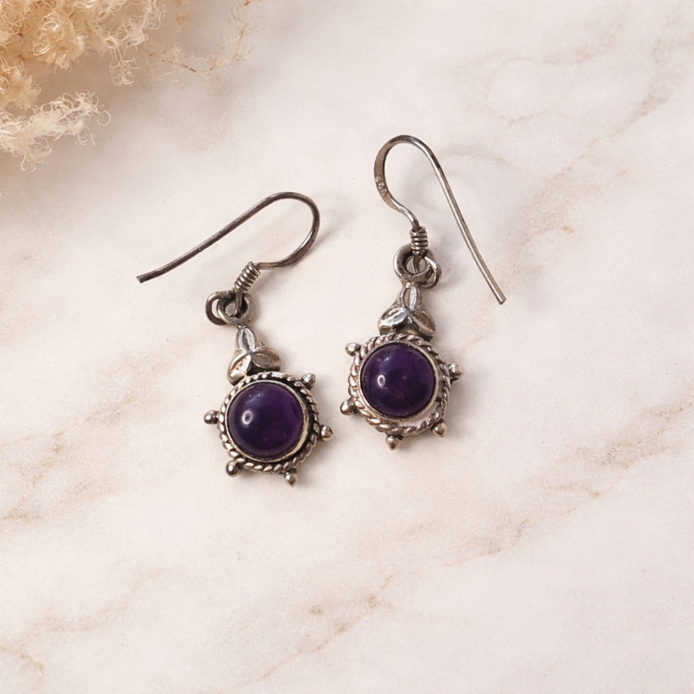 Elegant Purple Stone Silver Earrings
